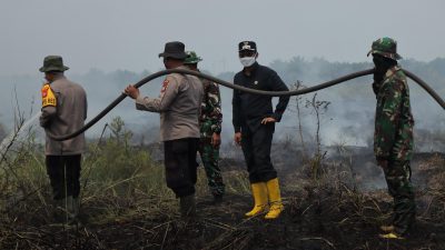 Bersama Wabup dan Dandim 0321, Kapolres Rohil Berjibaku Padamkan Karhutla di Bangko Permata